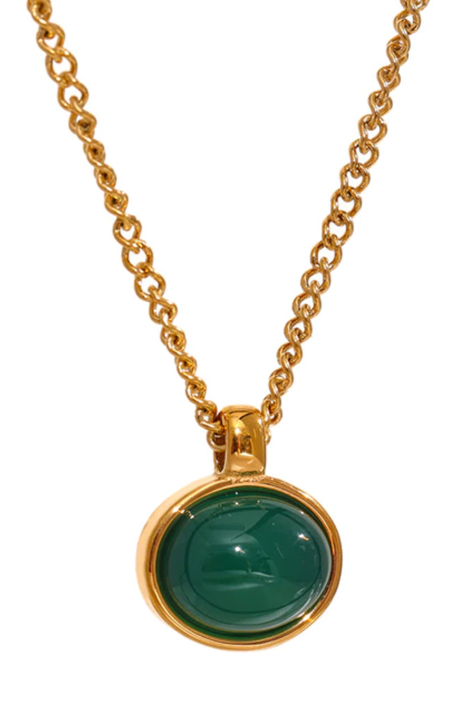 Joelle Χρυσό Μενταγιόν με Πράσινο Αχάτη | Κοσμήματα - Μενταγιόν