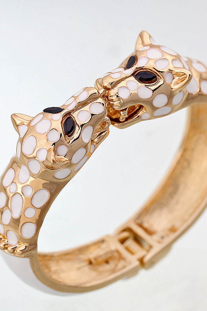 Kissing Leopards Λευκό Βραχιόλι Χειροπέδα | Κοσμήματα Βραχιόλια Kissing Leopards White Cuff Bracelet