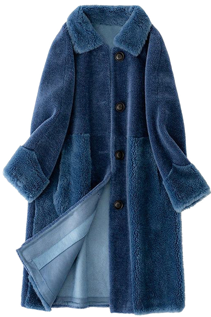 Santario Μπλε Shearling Παλτό Πρόβατο με Συνθετική Γούνα | Γυναικεία Ρούχα - Παλτό Πανοφώρια