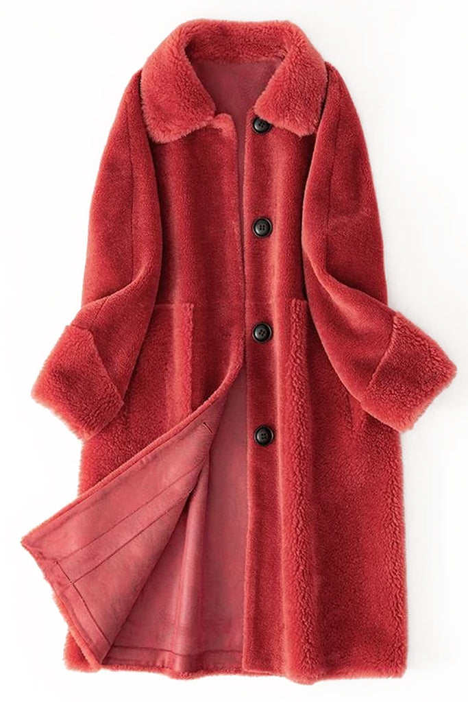Santario Ροζ/Κόκκινο Shearling Παλτό Πρόβατο με Συνθετική Γούνα | Γυναικεία Ρούχα - Παλτό Πανοφώρια