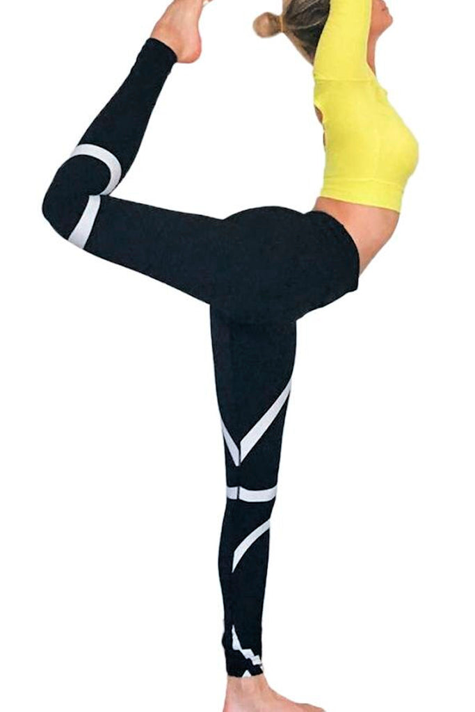 Ribbons Black Patterned Yoga Leggings