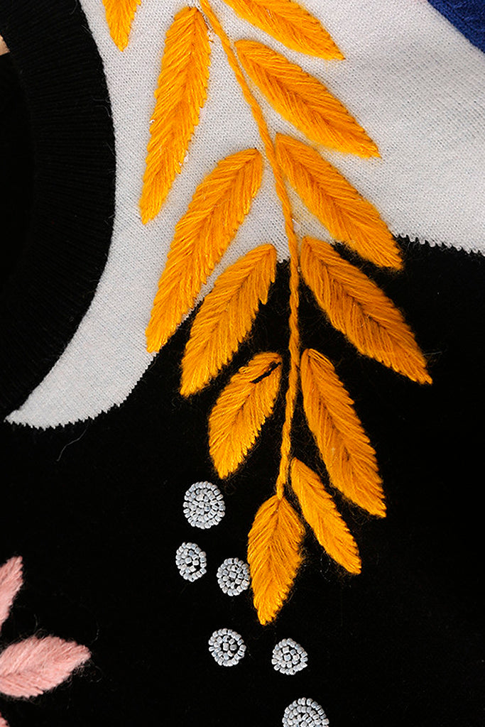 Mima Μαύρο Πολύχρωμο Κεντητό Πουλόβερ | Γυναικεία Ρούχα - Πουλόβερ 