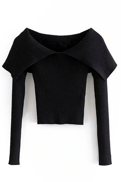 Ethy Μαύρο Πλεκτό Τοπ με Ανοικτούς Ώμους | Γυναικεία Ρούχα - Μπλούζες - Τοπ