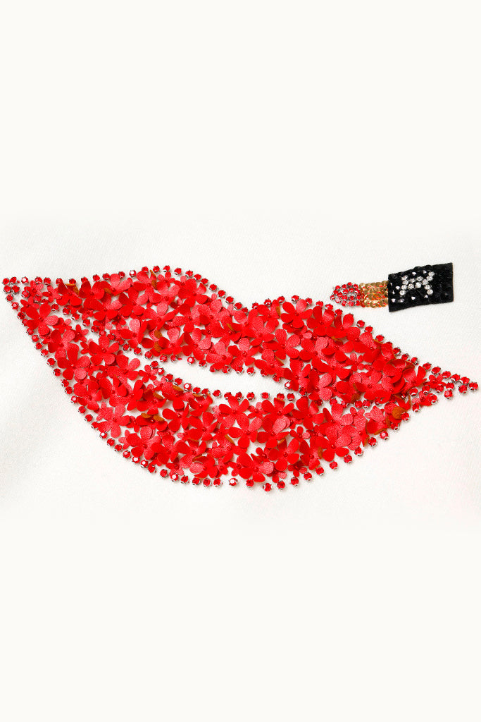 Red Lips Λευκό Πουλόβερ με Σχέδια | Γυναικεία Ρούχα - Πουλόβερ