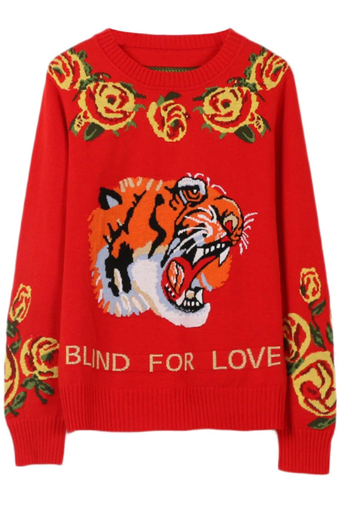 Red Tiger Πολύχρωμο Πουλόβερ με Σχέδιο Τίγρης | Γυναικεία Ρούχα - Πουλόβερ 
