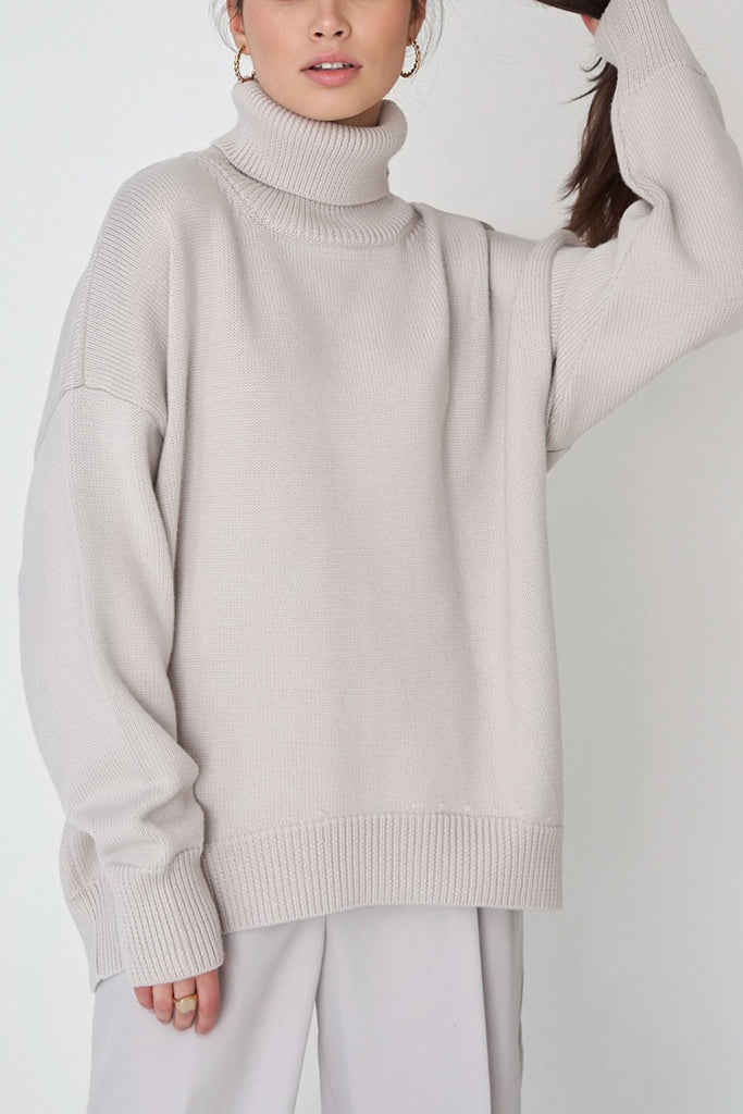 Sletty Γκρι Ασύμμετρο Πουλόβερ με Ζιβάγκο | Γυναικεία Ρούχα - Πουλόβερ Πλεκτά Moncye Sletty Grey Asymmetrical Turtleneck Sweater Knitwear