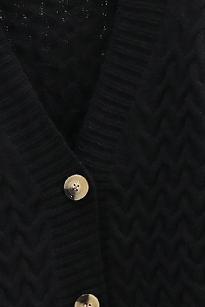 Sarlina Μαύρη Μακριά Πλεκτή Ζακέτα | Γυναικεία Ρούχα - Ζακέτες - Πλεκτά - Sarlina Black Long Knitted Jacket
