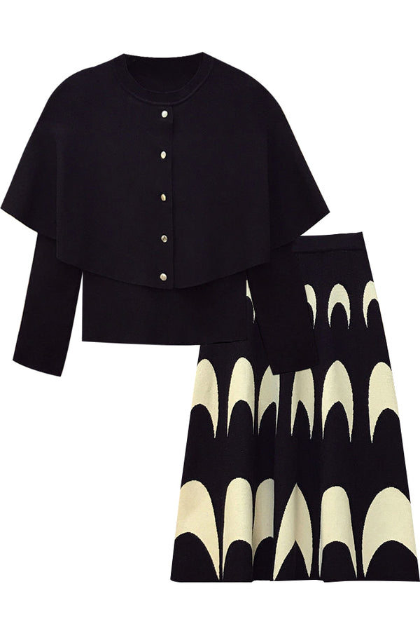 Diona Πλεκτό Σετ με Μαύρο Top και Ασπρόμαυρη Φούστα