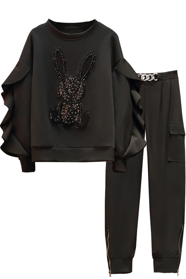 Ripela Μαύρο Σετ Top και Παντελόνι με Κέντημα | Γυναικεία Ρούχα - Σετ Ρούχων Diane Ford