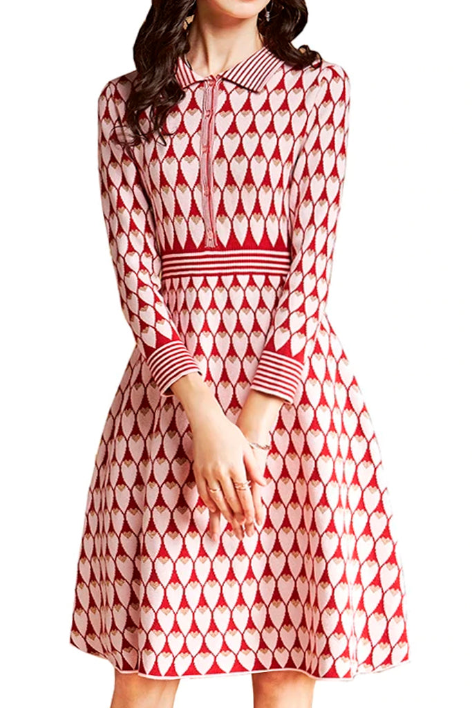Dimery Κόκκινο Εμπριμέ Πλεκτό Φόρεμα | Γυναικεία Ρούχα - Φορέματα - Diane Ford