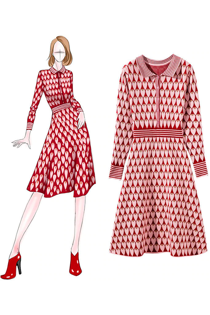 Dimery Κόκκινο Εμπριμέ Πλεκτό Φόρεμα | Γυναικεία Ρούχα - Φορέματα - Diane Ford