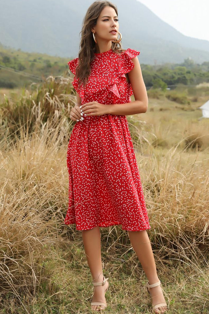 Teegan Κόκκινο Αμάνικο Φόρεμα με Βολάν | Γυναικεία Ρούχα - Φορέματα