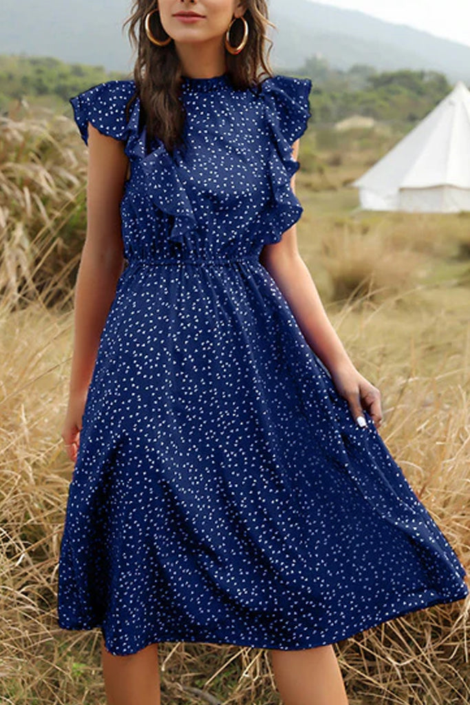Teegan Μπλε Αμάνικο Φόρεμα με Βολάν | Γυναικεία Ρούχα - Φορέματα