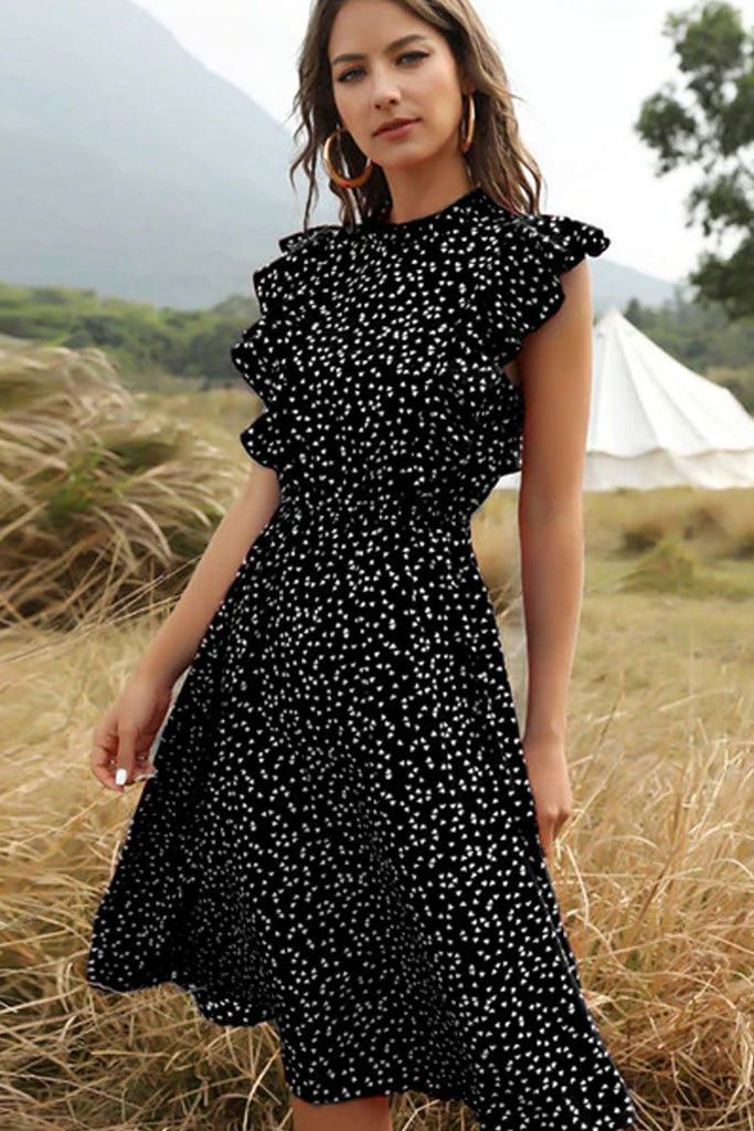 Teegan Μαύρο Αμάνικο Φόρεμα με Βολάν | Γυναικεία Ρούχα - Φορέματα