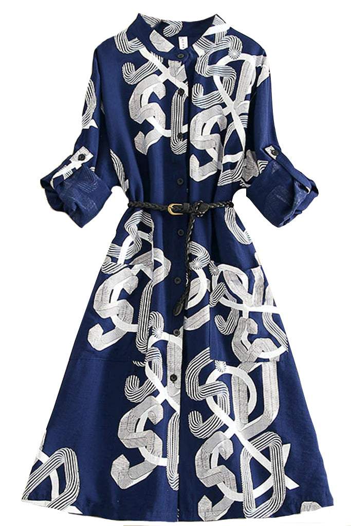 Serena Μπλε Εμπριμέ Φόρεμα | Γυναικεία Ρούχα - Φορέματα