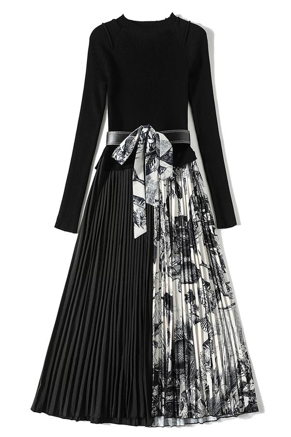 Lidiva Μαυρόασπρο Φόρεμα με Πλισέ | Γυναικεία Ρούχα - Φορέματα - Πλεκτά