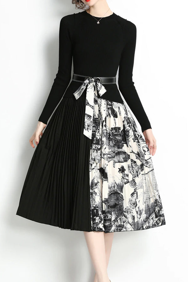 Lidiva Μαυρόασπρο Φόρεμα με Πλισέ | Γυναικεία Ρούχα - Φορέματα - Πλεκτά