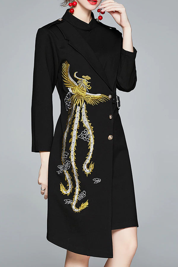 Zelony Μαύρο Ασύμμετρο Φόρεμα με Κέντημα | Woman Clothing - Dresses
