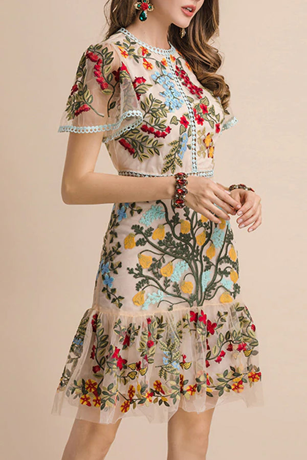 Danica Πολύχρωμο Εμπριμέ Φόρεμα με Δαντέλα και Τούλι | Γυναικεία Φορέματα 