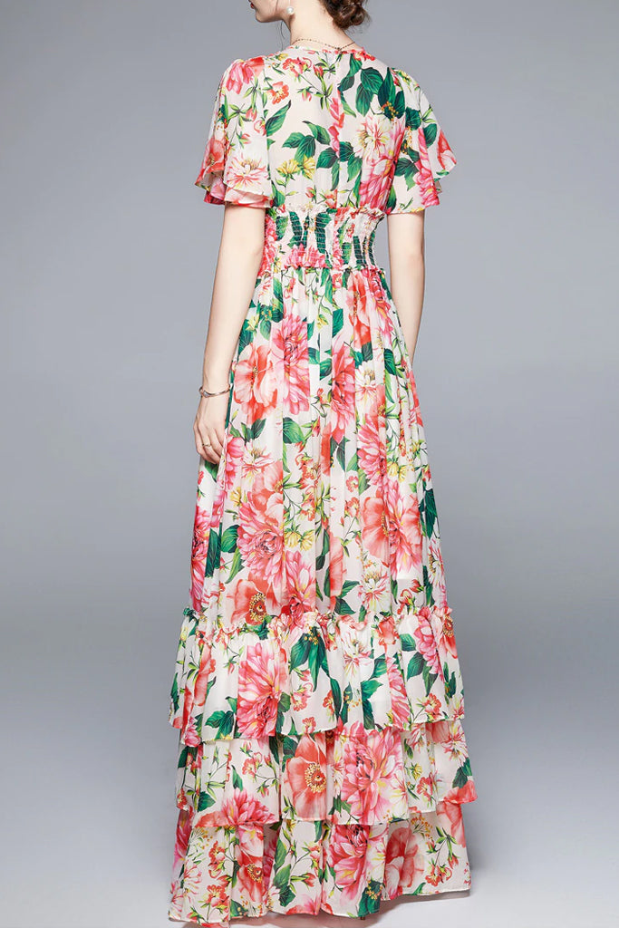 Gerbera Πολύχρωμο Εμπριμέ Φλοράλ Μακρύ Φόρεμα | Γυναικεία Ρούχα - Φορέματα 