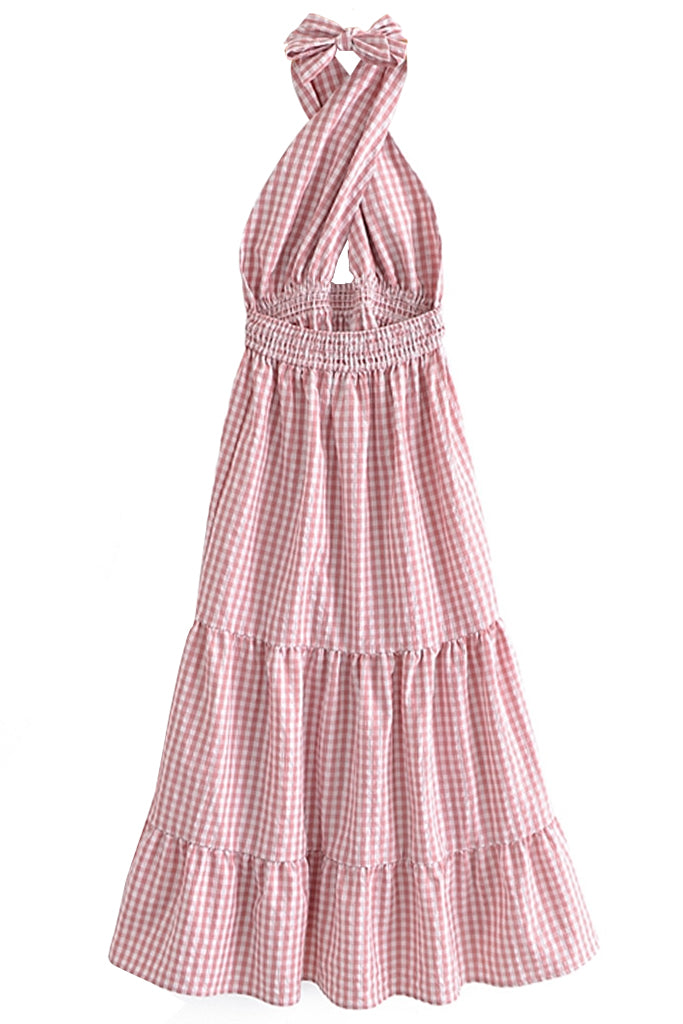 Milia Ροζ Καρό Αμάνικο Φόρεμα | Γυναικεία Φορέματα - Αμάνικα