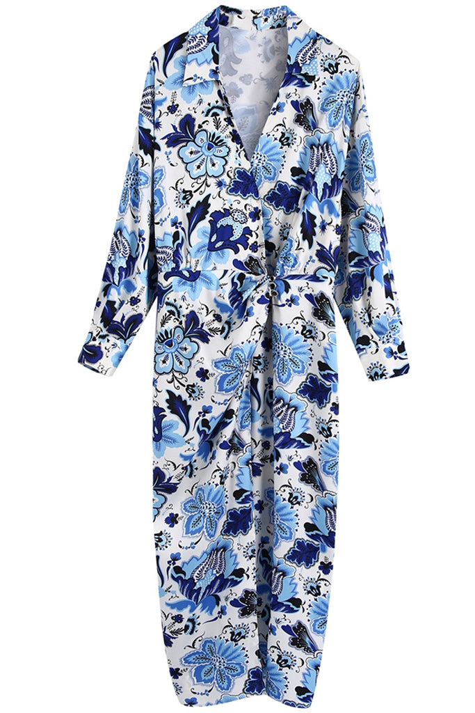 Delanie Μπλε Πολύχρωμο Φλοράλ Κρουαζέ Φόρεμα | Γυναικεία Ρούχα - Φορέματα 