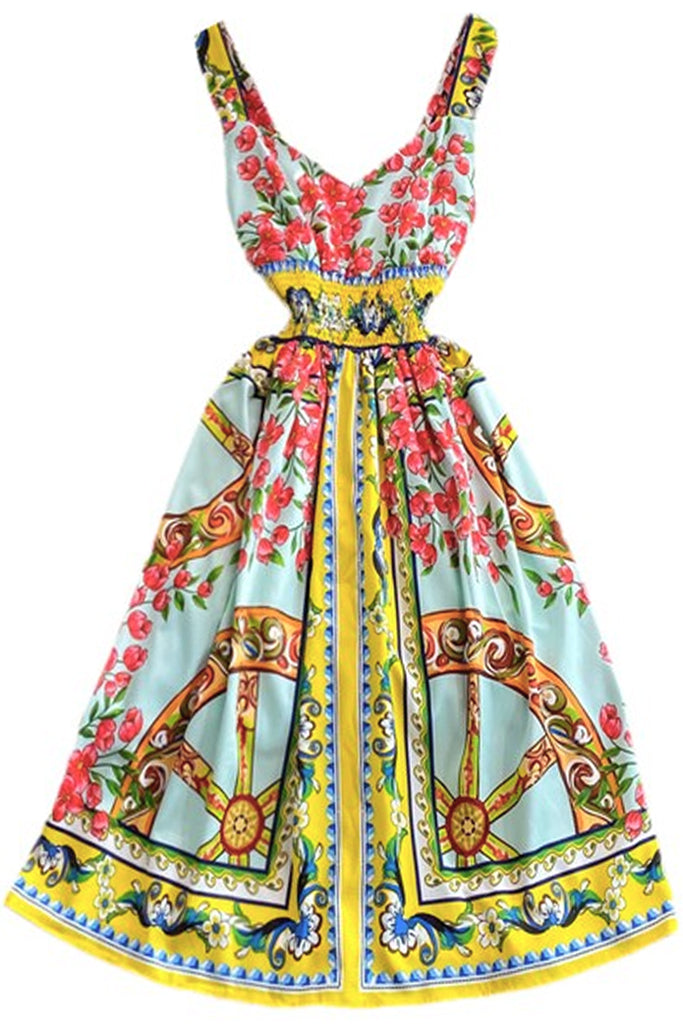 Besiana Colorful Printed Floral Dress With Straps