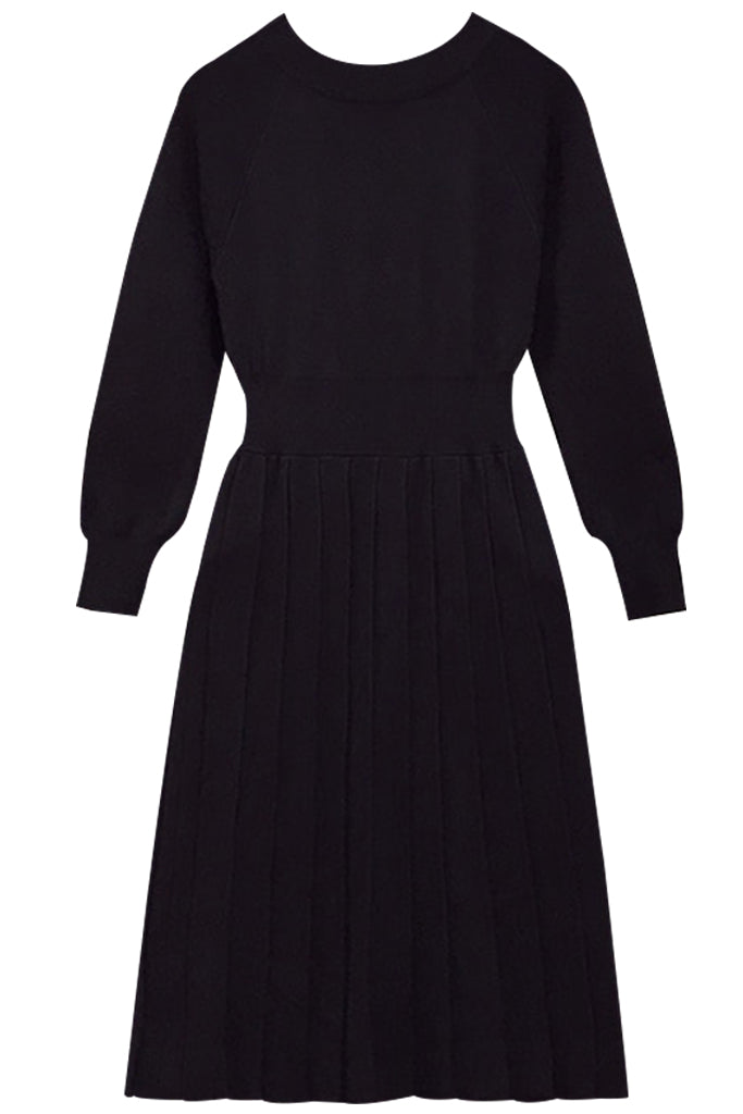 Uzma Black Pleated Knitted Dress