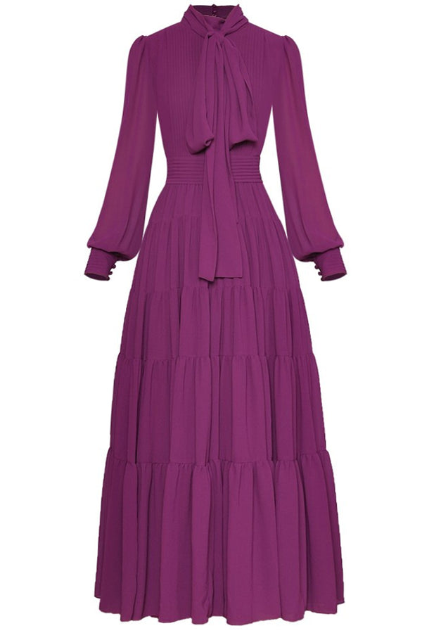 Sehrany Μωβ Μακρύ Φόρεμα με Πιέτες | Γυναικεία Ρούχα - Φορέματα 