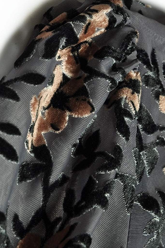 Nanette Γκρι Ραφ Βραδινό Εμπριμέ Φόρεμα | Γυναικεία Ρούχα - Φορέματα - Βραδινά Nanette Grey Evening Dress with Velvet Embroidery