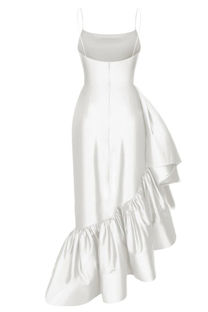 Isabella Λευκό Ασύμμετρο Φόρεμα με Βολάν | Γυναικεία Ρούχα - Φορέματα - Βραδινά - Νυφικά Isabella White Sleeveless Dress with Ruffles