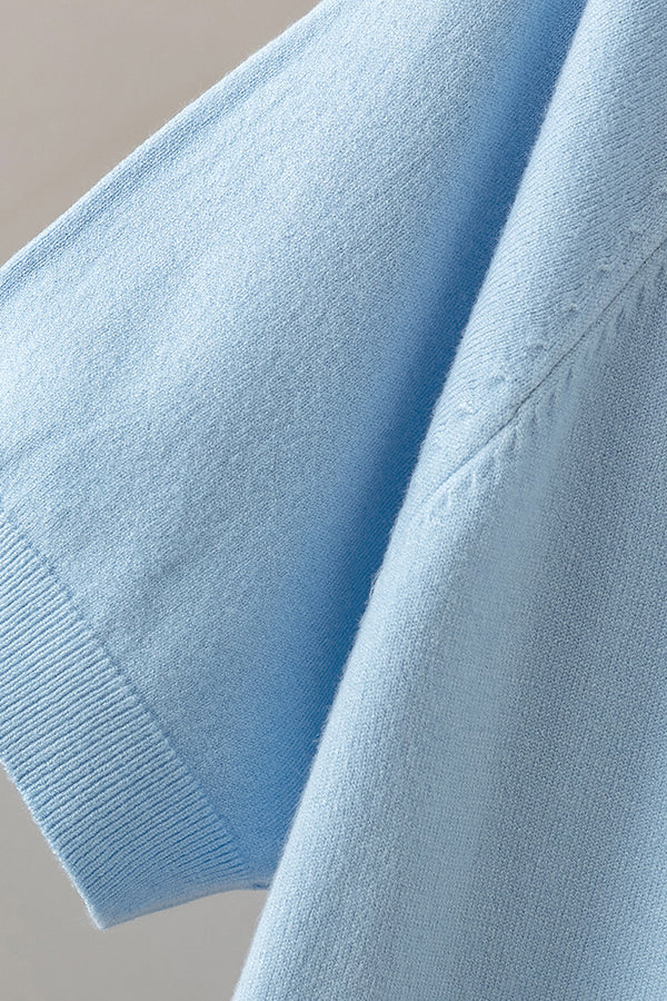 Berty Γαλάζιο Πλεκτό Φόρεμα με Κοντά Μανίκια | Γυναικεία Ρούχα - Φορέματα - Πλεκτά | Berty Light Blue Knit Midi Dress with Short Sleeves