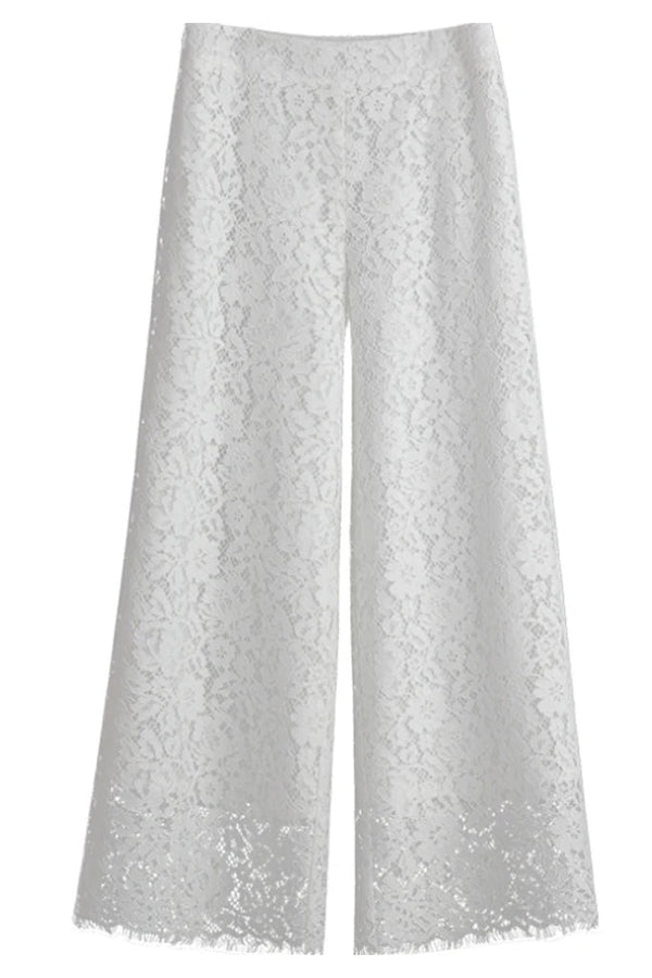 Fauta Λευκή Παντελόνα με Δαντέλα | Γυναικεία Ρούχα - Παντελόνια | Fauta White Lace Pants