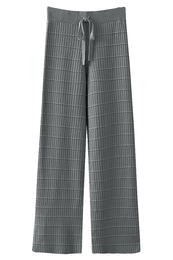 Zeky Γκρι Πλεκτή Παντελόνα | Γυναικεία Ρούχα - Παντελόνια | Zeky Grey Knitted Stripped Pants