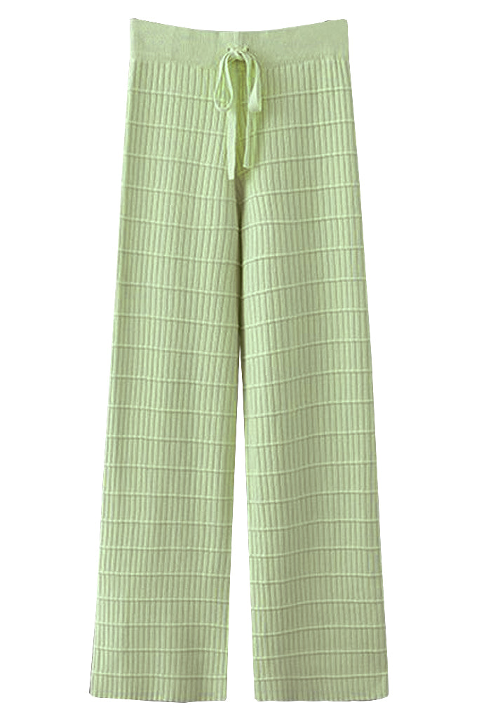 Zeky Λαχανί Πλεκτή Παντελόνα | Γυναικεία Ρούχα - Παντελόνια | Zeky Light Green Knitted Stripped Pants