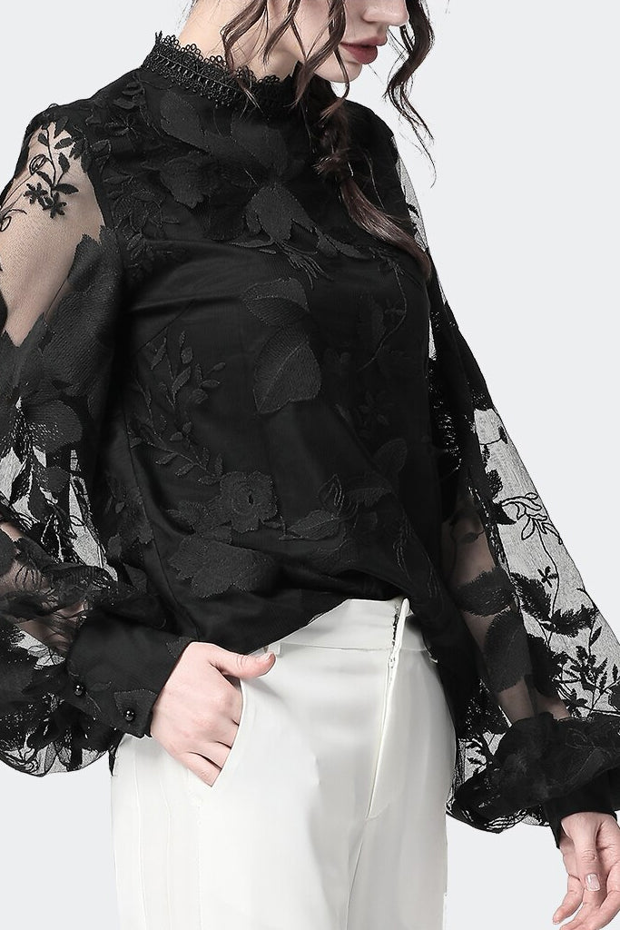 Tomina Μαύρο Τοπ με Δαντέλα | Γυναικεία Ρούχα - Τοπ, Μπλούζες