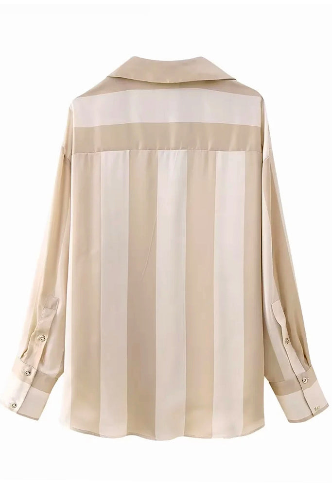 Secre Μπεζ Ριγέ Πουκαμίσα | Γυναικεία Ρούχα - Πουκάμισα Τοπ | Secre Beige Stipped Oversized Shirt