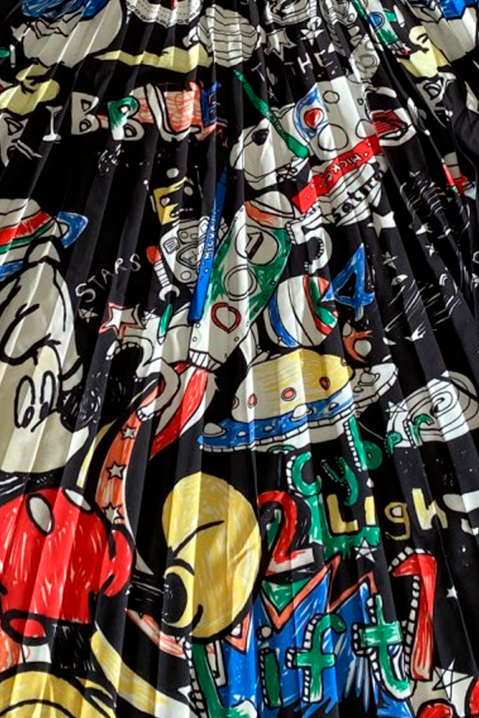 Mickey in Space Μαύρη Εμπριμέ Πλισέ Φούστα | Γυναικεία Ρούχα - Φούστες