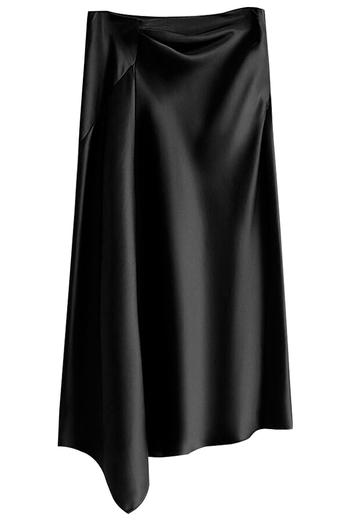 Tempy Μαύρη Σατέν Ασύμμετρη Φούστα  | Γυναικεία Ρούχα - Φούστες - Σατέν