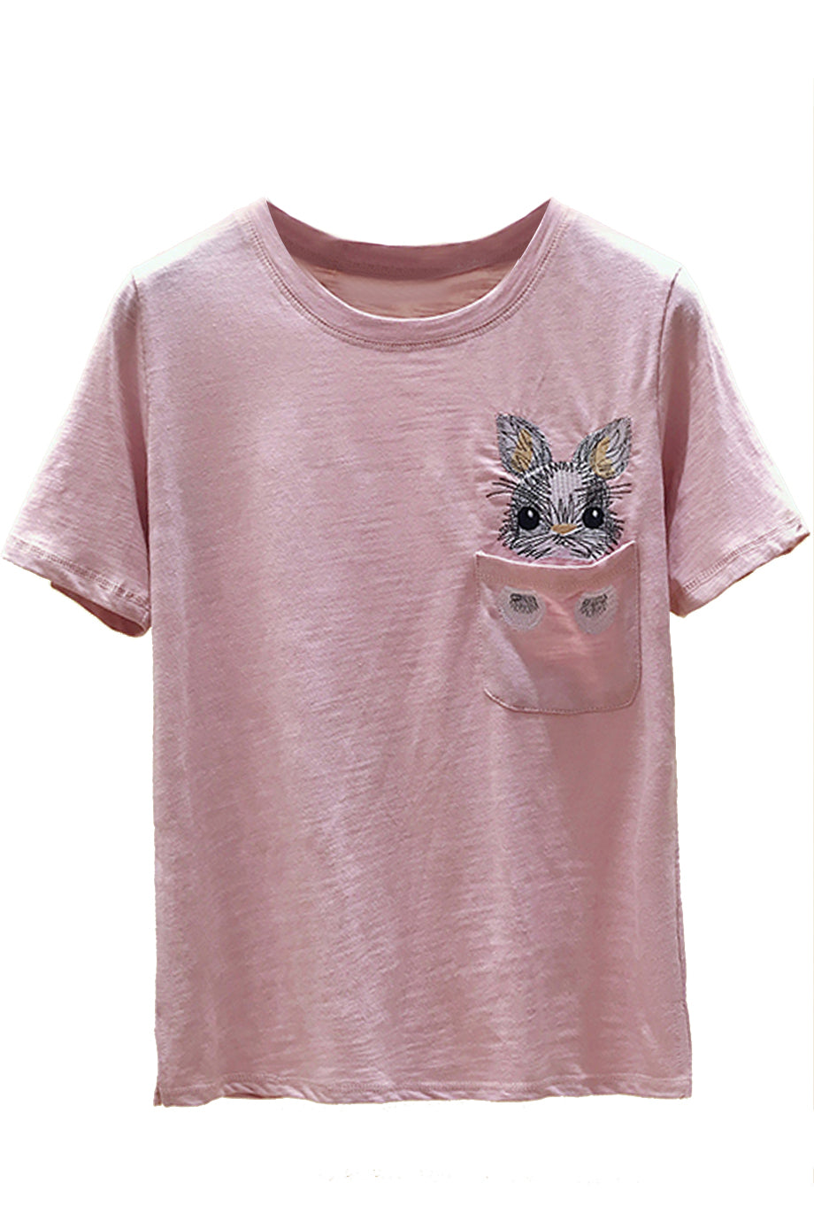 Rabbit Black T-shirt with Embroidery