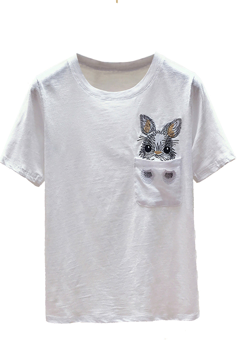 Rabbit Black T-shirt with Embroidery