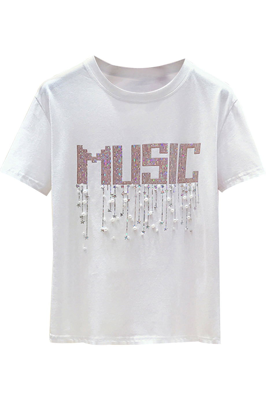 Music Άσπρο Μπλουζάκι με 3D Σχέδιο