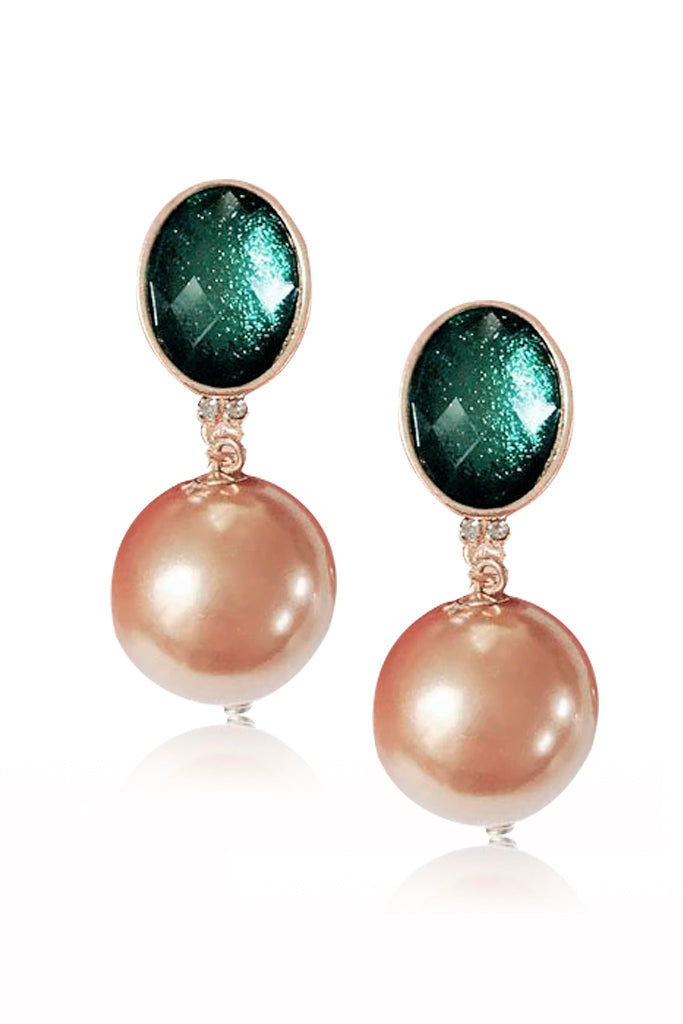 Πράσινα Σκουλαρίκια με Μπρονζέ Πέρλες και Κλιπ | Κοσμήματα - Σκουλαρίκια