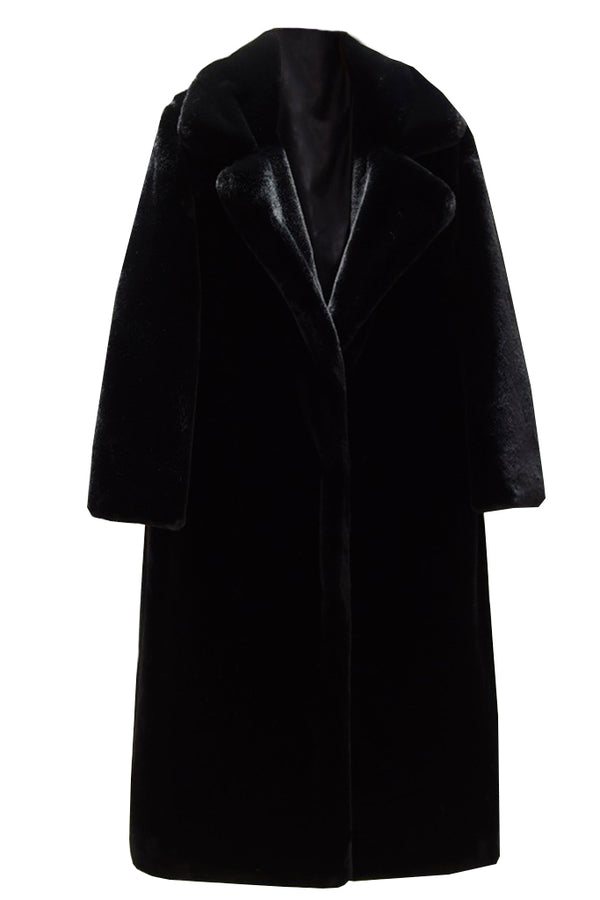 Μαύρο Παλτό με Συνθετική Γούνα | Γυναικεία Ρούχα - Παλτό Πανοφώρια