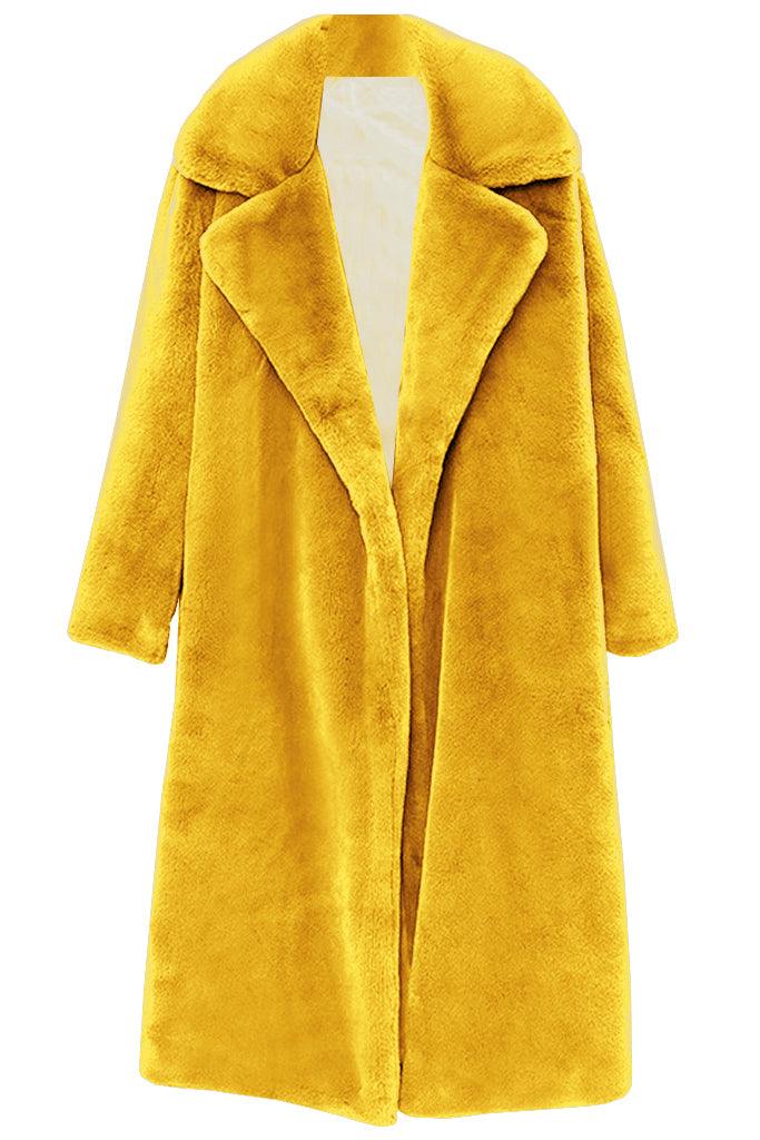 Κίτρινο Παλτό με Συνθετική Γούνα | Γυναικεία Ρούχα - Παλτό Πανοφώρια