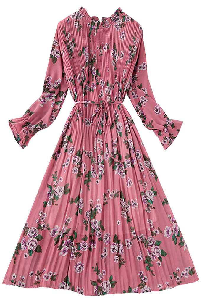 Ροζ (Σάπιο Μήλο) Φλοράλ Σιφόν Φόρεμα | Γυναικεία Φορέματα - Laura Ferri