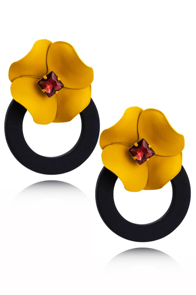 Κίτρινα Μαύρα Σκουλαρίκια με Λουλούδια | Κοσμήματα - Σκουλαρίκια Nassar