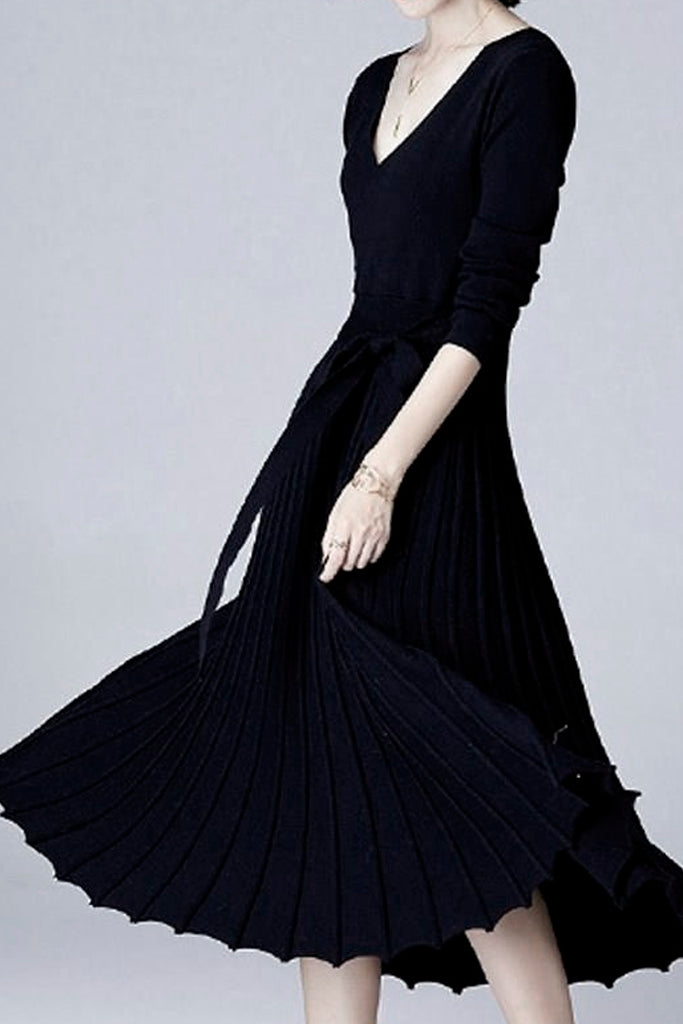 Μαύρο Πλεκτό Φόρεμα με Πιέτες | Φορέματα - Laura Ferri
