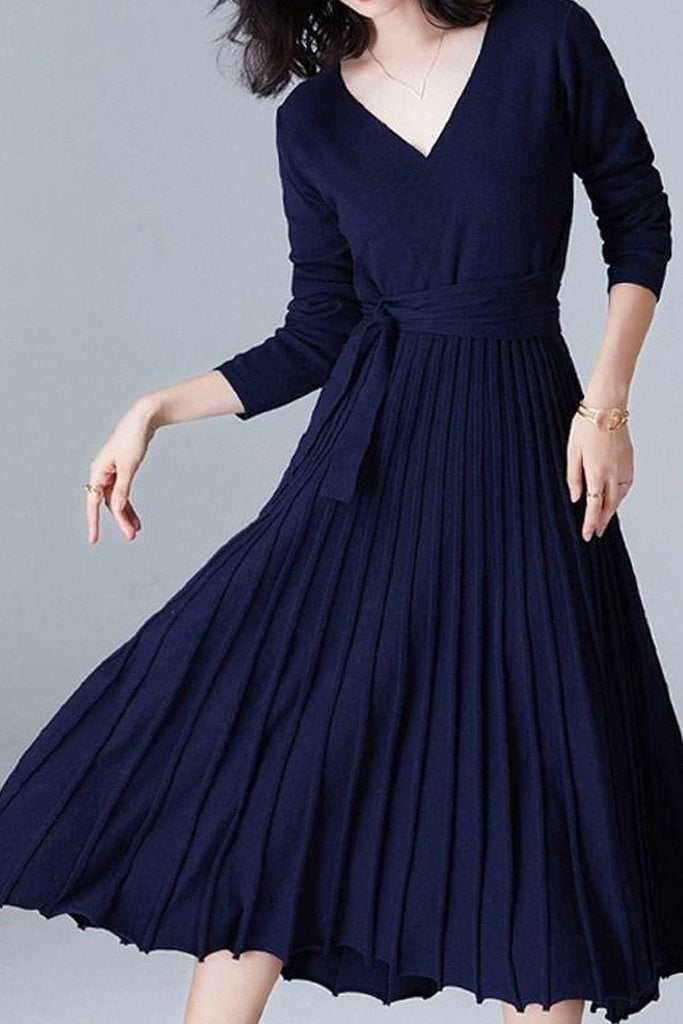 Μπλε Πλεκτό Φόρεμα με Πιέτες | Φορέματα - Laura Ferri