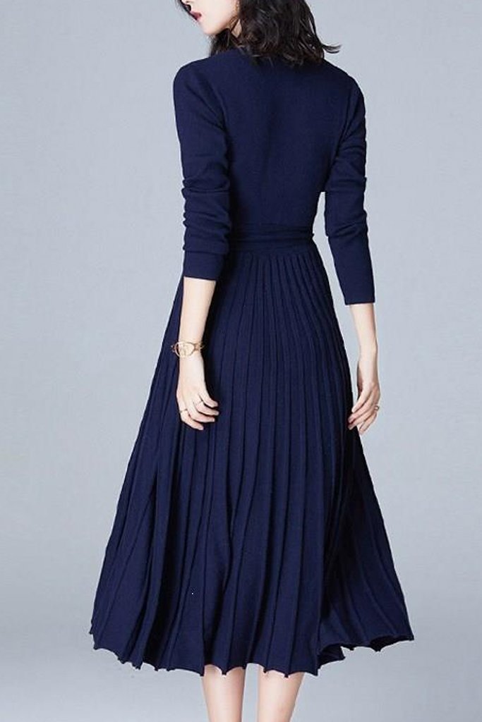 Μπλε Πλεκτό Φόρεμα με Πιέτες | Φορέματα - Laura Ferri